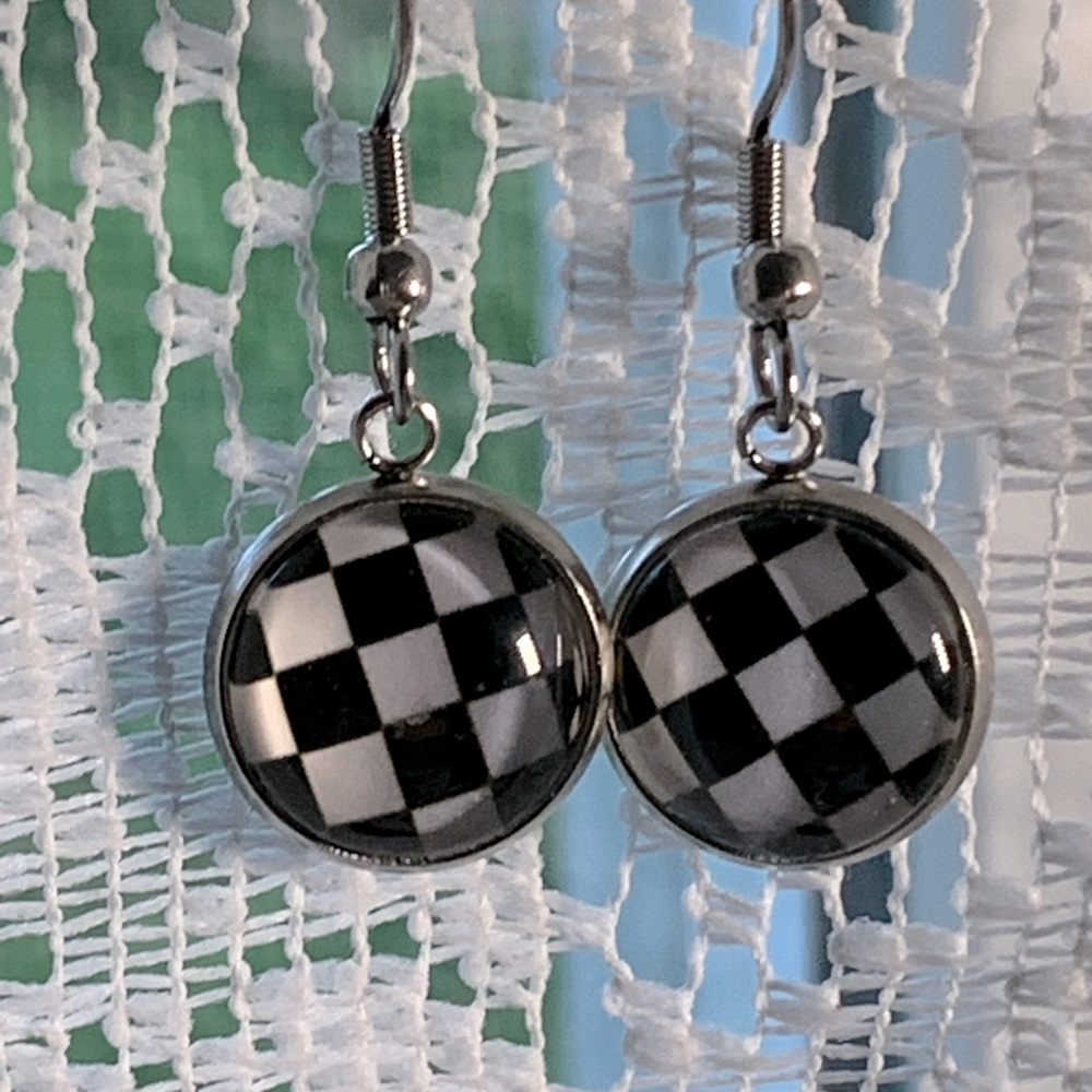 Checkered Black and White Earrings